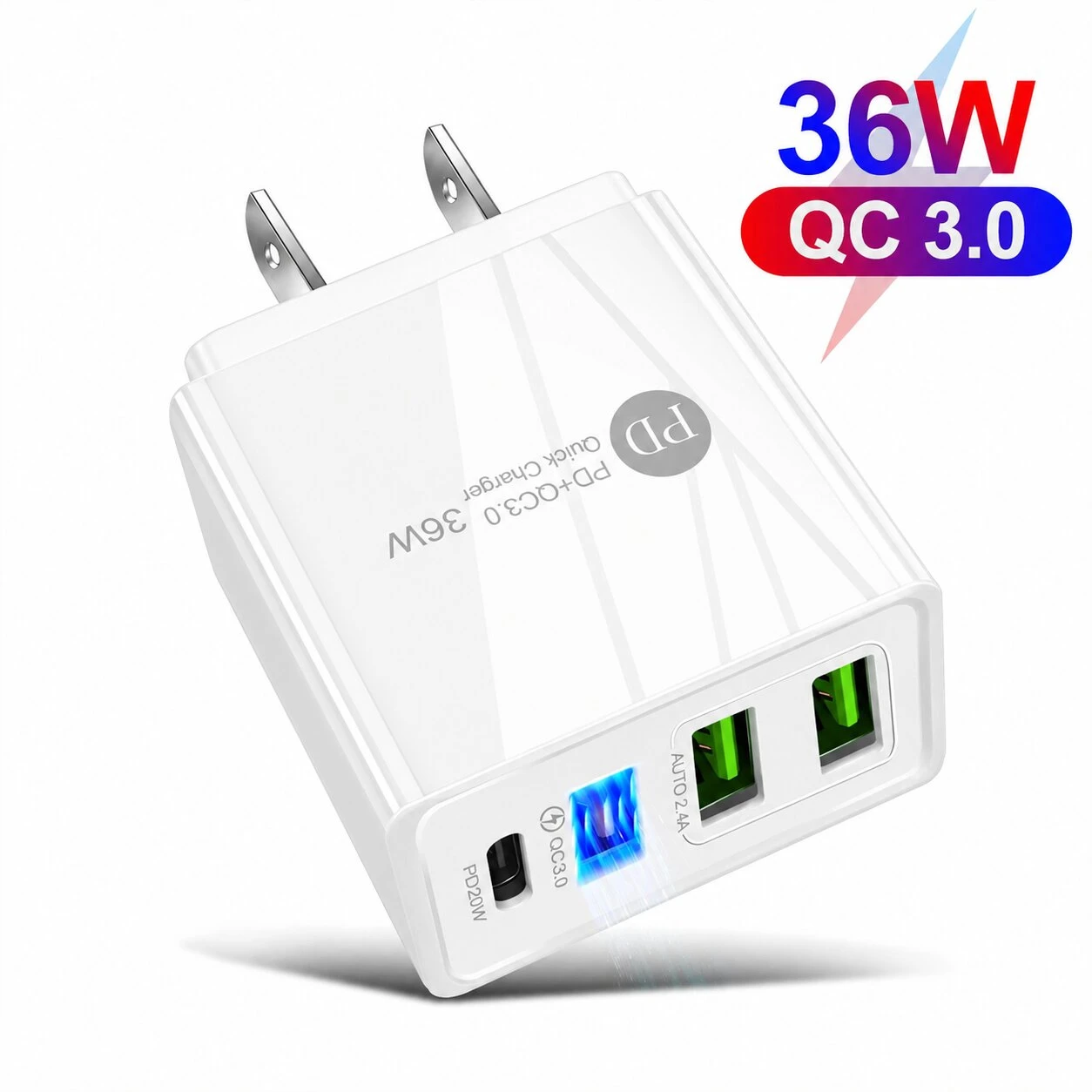 Swift Power Hub compact white charger with USB-C and USB-A ports